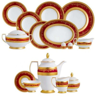 Фарфор Royal Gold - Полный Набор на 12 Персон Бордо (70 Единиц)