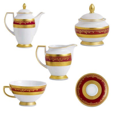 Фарфор Royal Gold - Кофейный Набор 12 Персон Бордо (27 Единиц)